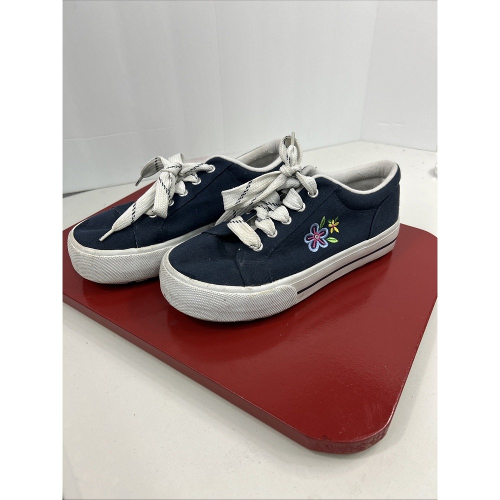 No Boundaries Womens Tennis Canvas Lace Up Size 7.5 US Blue & White Embroidered‎